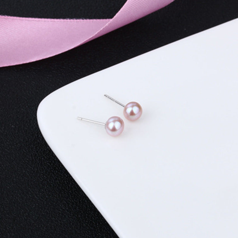 Natural freshwater pearl earrings 8-9 / 9-10mm925 silver ear needle inlaid