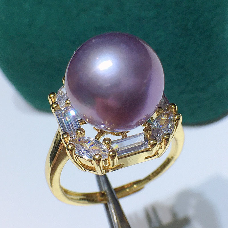 Natural freshwater pearl ring female purple 12--13mm