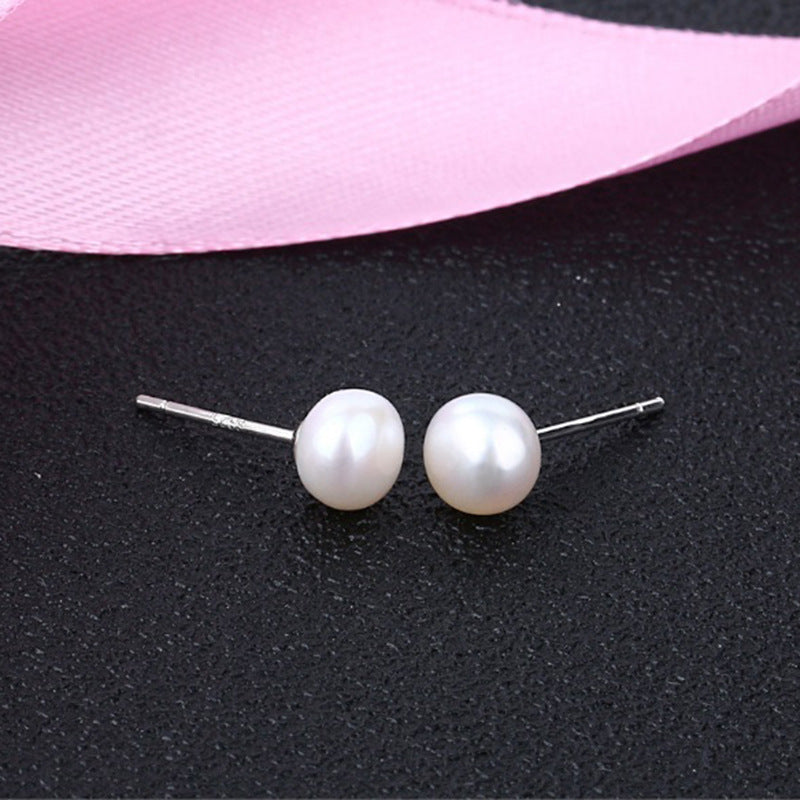Natural freshwater pearl earrings 8-9 / 9-10mm925 silver ear needle inlaid