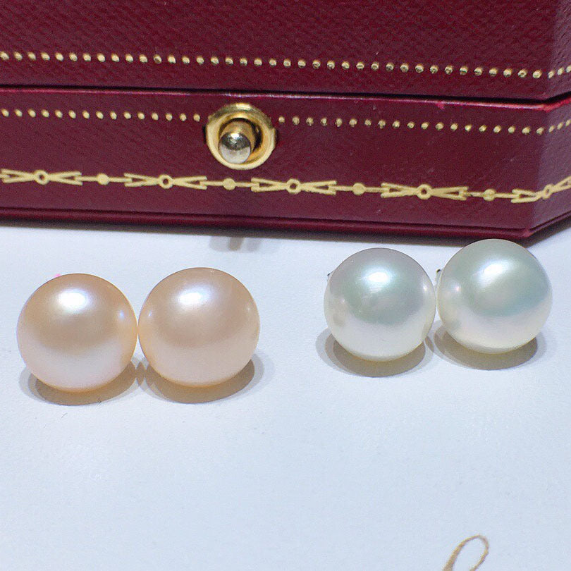 Natural freshwater pearl earrings 8-9 / 9-10mm925 silver ear needle inlaid