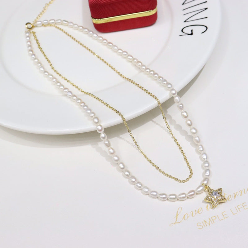 Natural Freshwater Pearl Necklace Clavicle Chain 4-5mm