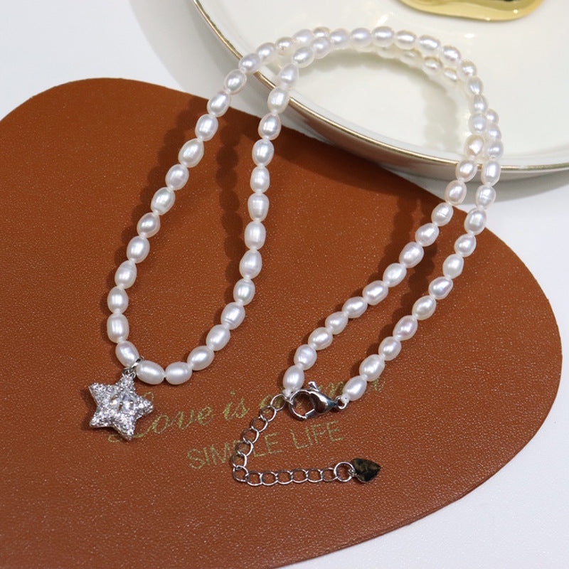 Natural Freshwater Pearl Necklace Clavicle Chain 4-5mm