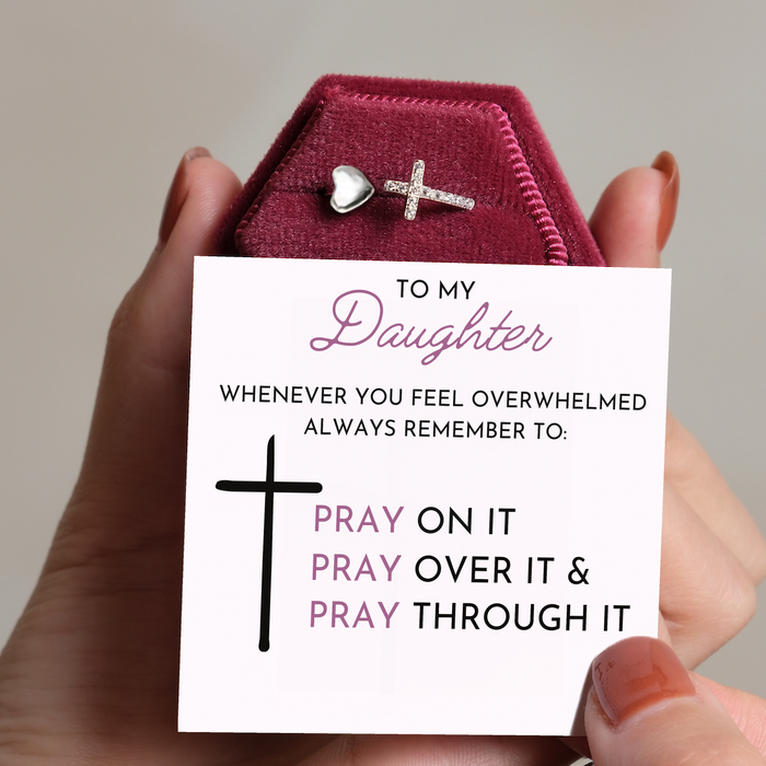 LAST DAY 50% OFF-To My Daughter Pray Through It Cross & Heart Ring