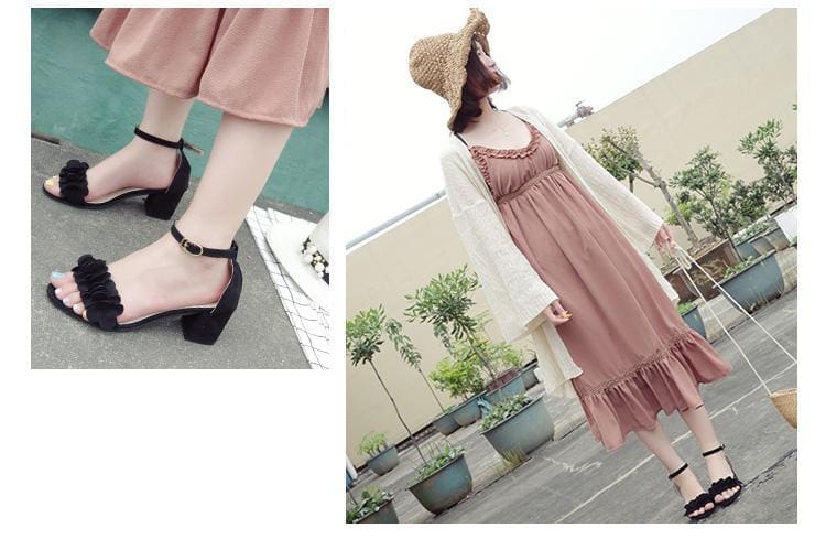 Woman Flock Gladiator Sandals Flower Sandals Square heel Women Sandals