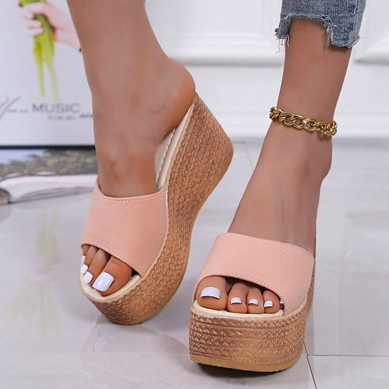 Women's Sandals Wedge Sandals Espadrilles Platform Sandals Platform Wedge Heel Round Toe PU Solid Colored Black Rosy Pink Green