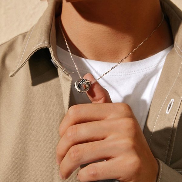 Mother & Son Forever Linked Together-Interlocking Round Necklace，S925 Sterling Silver