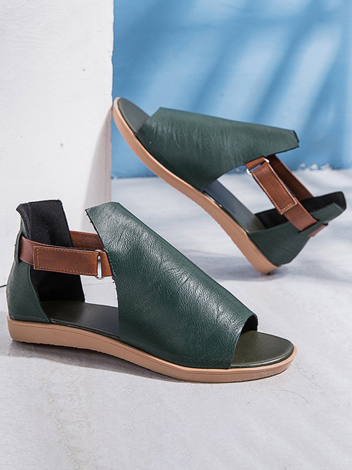 Retro Casual Old Velcro Peep Toe Sandals