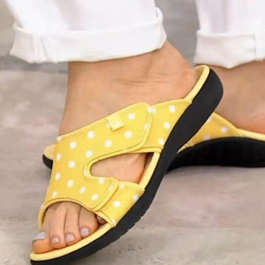 Women's Sandals Plus Size Daily Summer Flat Heel Open Toe Casual Synthetics Loafer Polka Dot Black White Yellow
