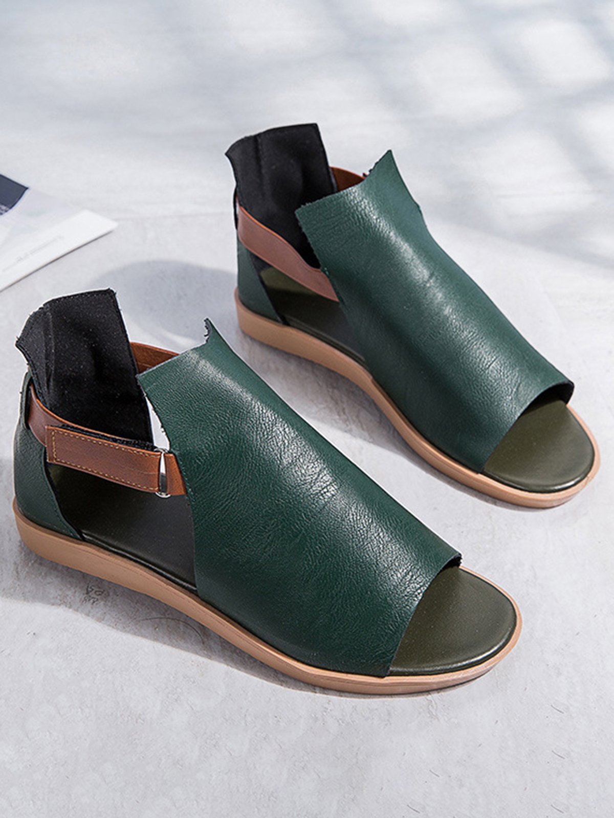 Retro Casual Old Velcro Peep Toe Sandals