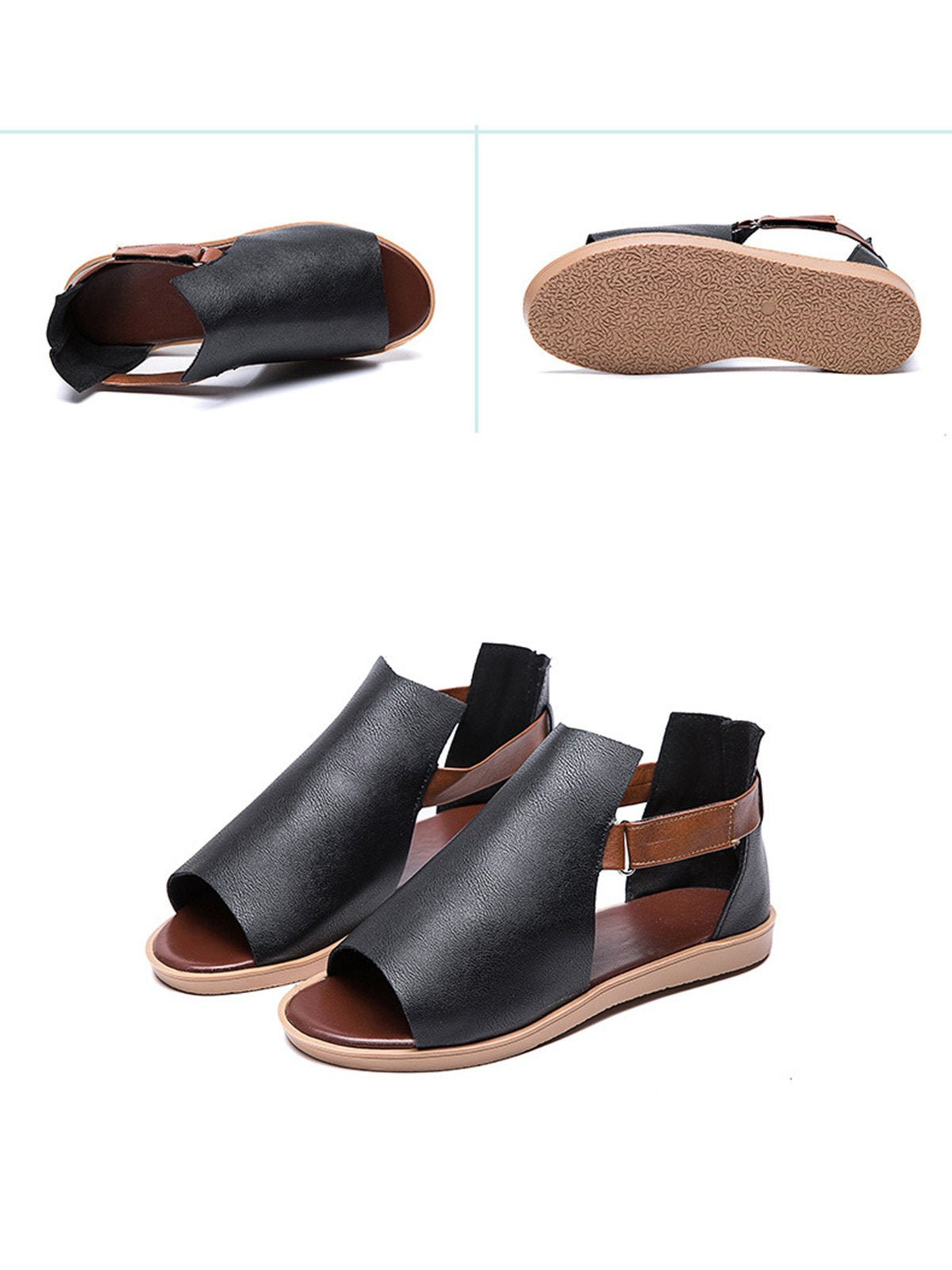 Retro Casual Old Velcro Peep Toe Sandals