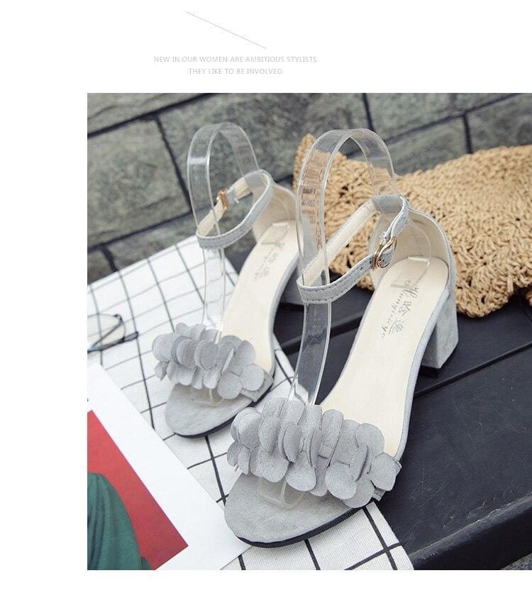 Woman Flock Gladiator Sandals Flower Sandals Square heel Women Sandals