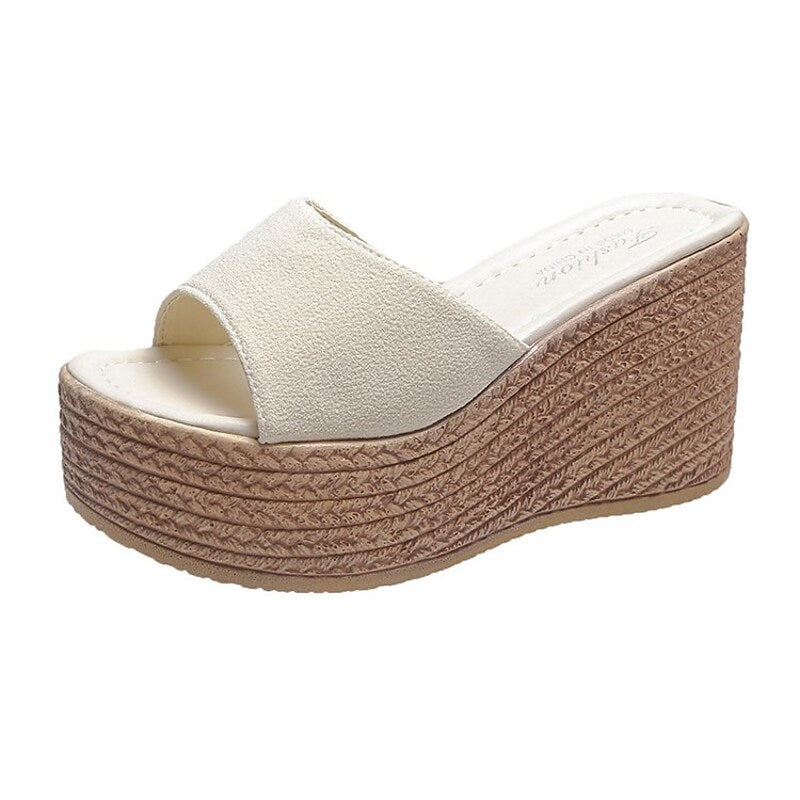 Women's Sandals Wedge Sandals Espadrilles Platform Sandals Platform Wedge Heel Round Toe PU Solid Colored Black Rosy Pink Green