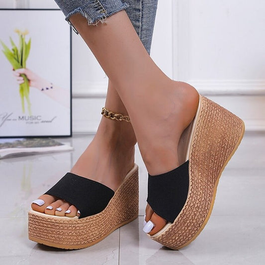 Women's Sandals Wedge Sandals Espadrilles Platform Sandals Platform Wedge Heel Round Toe PU Solid Colored Black Rosy Pink Green
