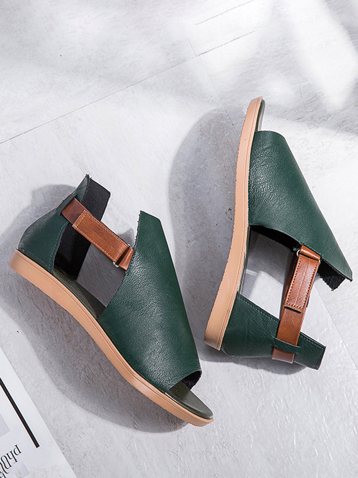 Retro Casual Old Velcro Peep Toe Sandals