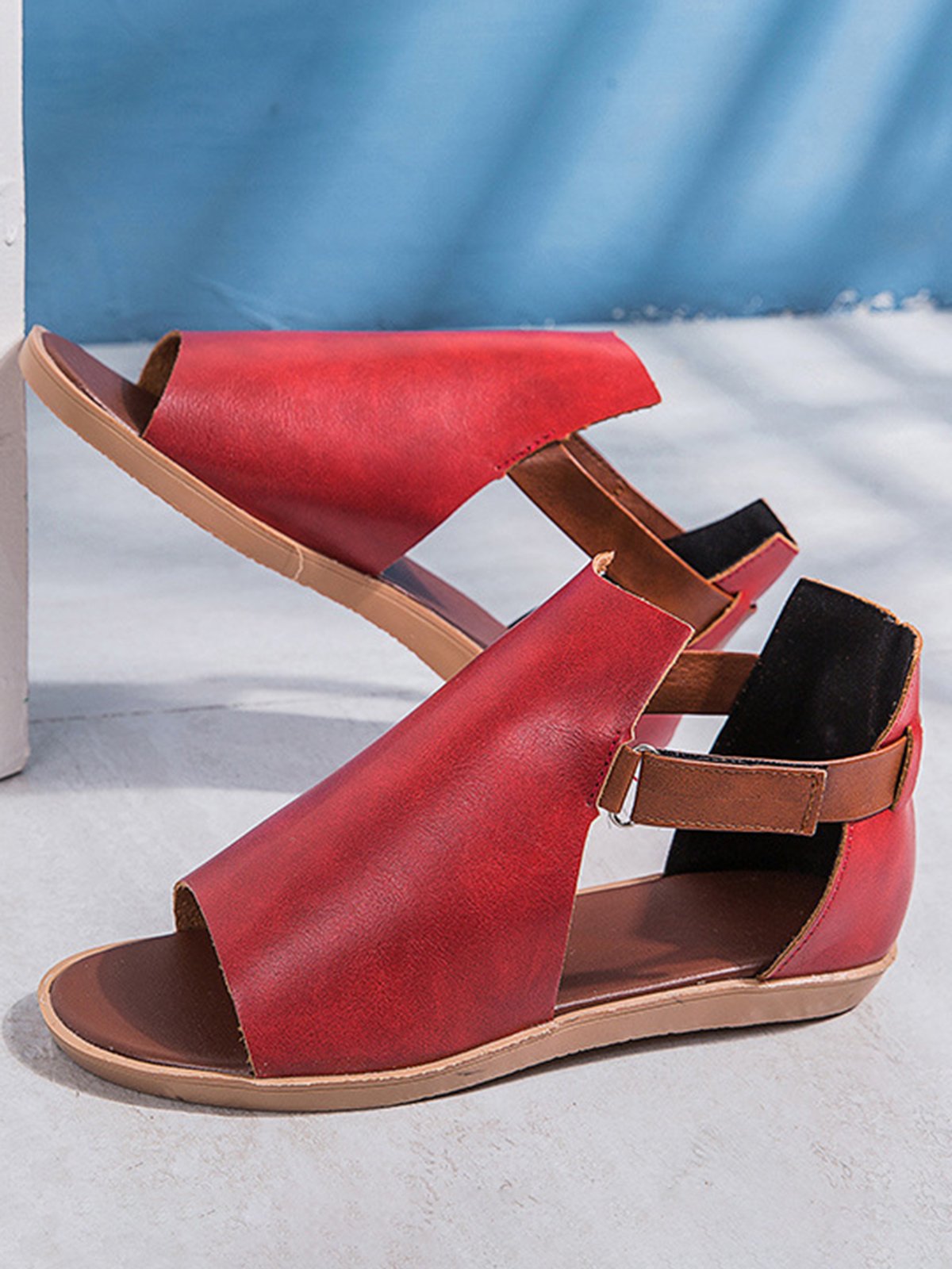 Retro Casual Old Velcro Peep Toe Sandals