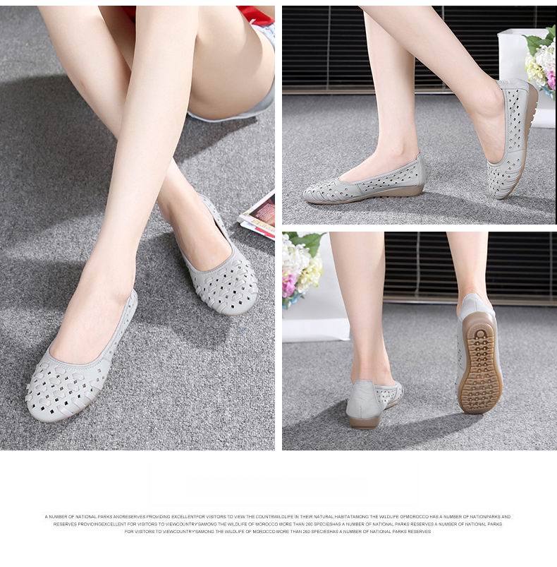 Fashion Genuine Leather Casual Loafers Shoes Women Sandals Summer Shoes Flats with Hollow Out Size 35-43