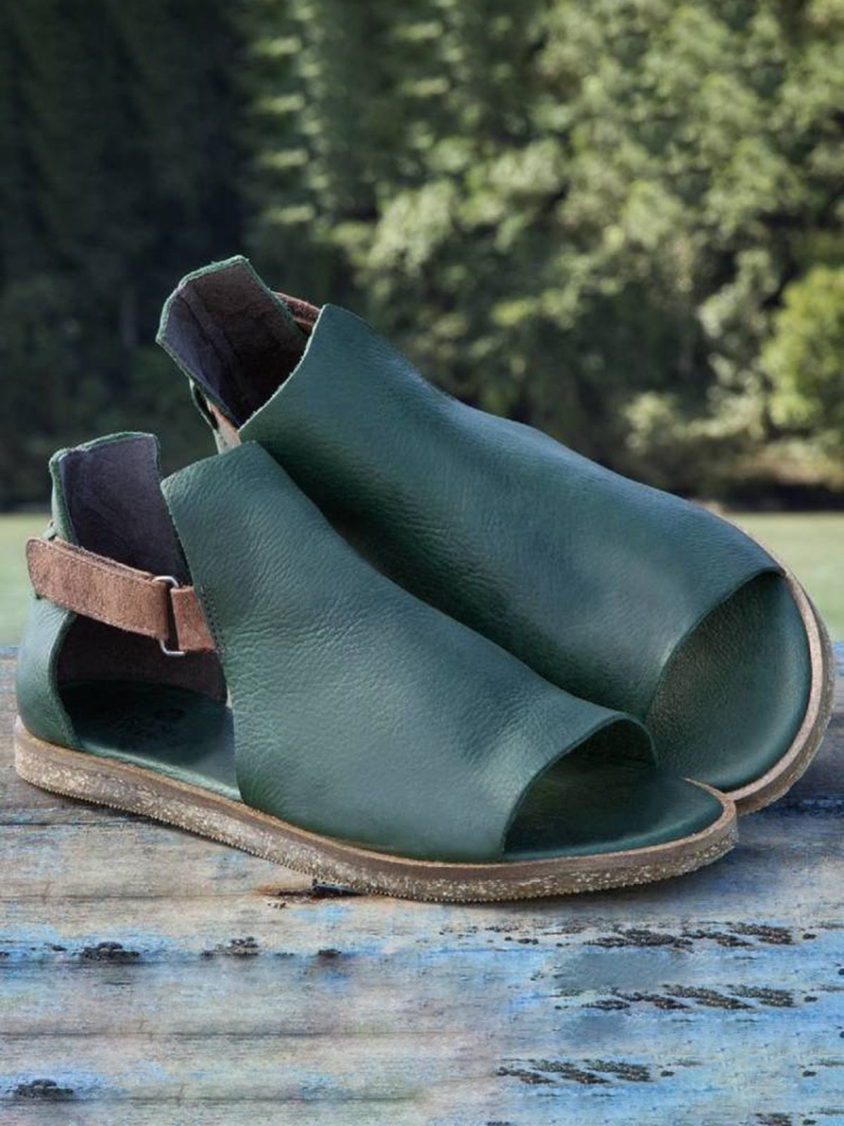 Retro Casual Old Velcro Peep Toe Sandals