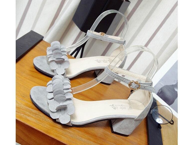 Woman Flock Gladiator Sandals Flower Sandals Square heel Women Sandals