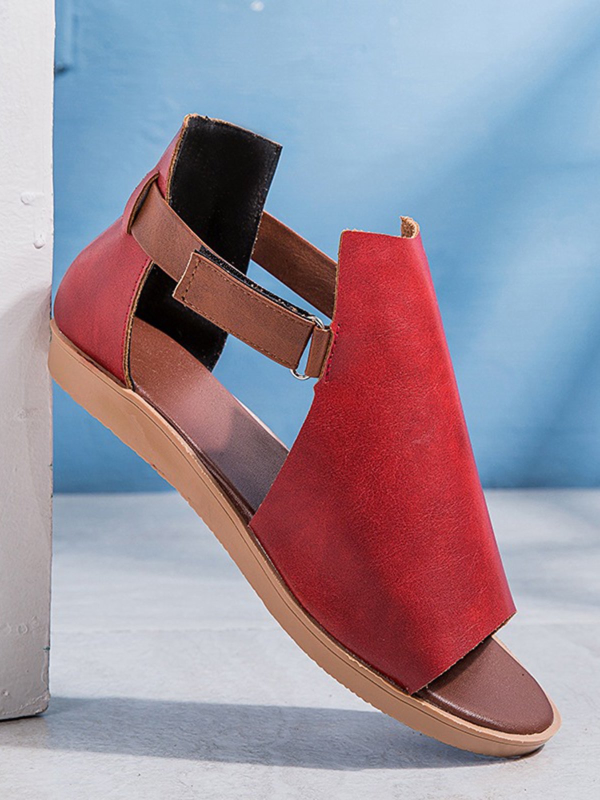 Retro Casual Old Velcro Peep Toe Sandals